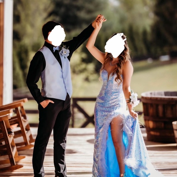 Blue iridescent prom dress